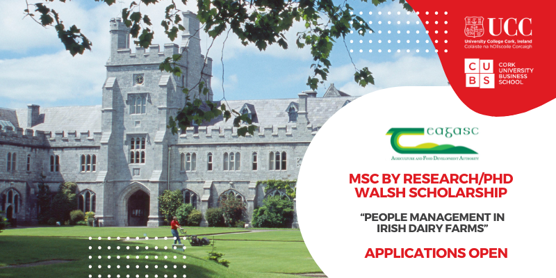 TEAGASC MSC BY RESEARCH / PHD WALSH SCHOLARSHIP OPPORTUNITY